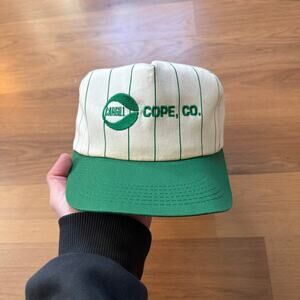 Vintage 90's Cargill Cope Co. White Green Pinstripe Farmer Snapback Hat Cap VTG
